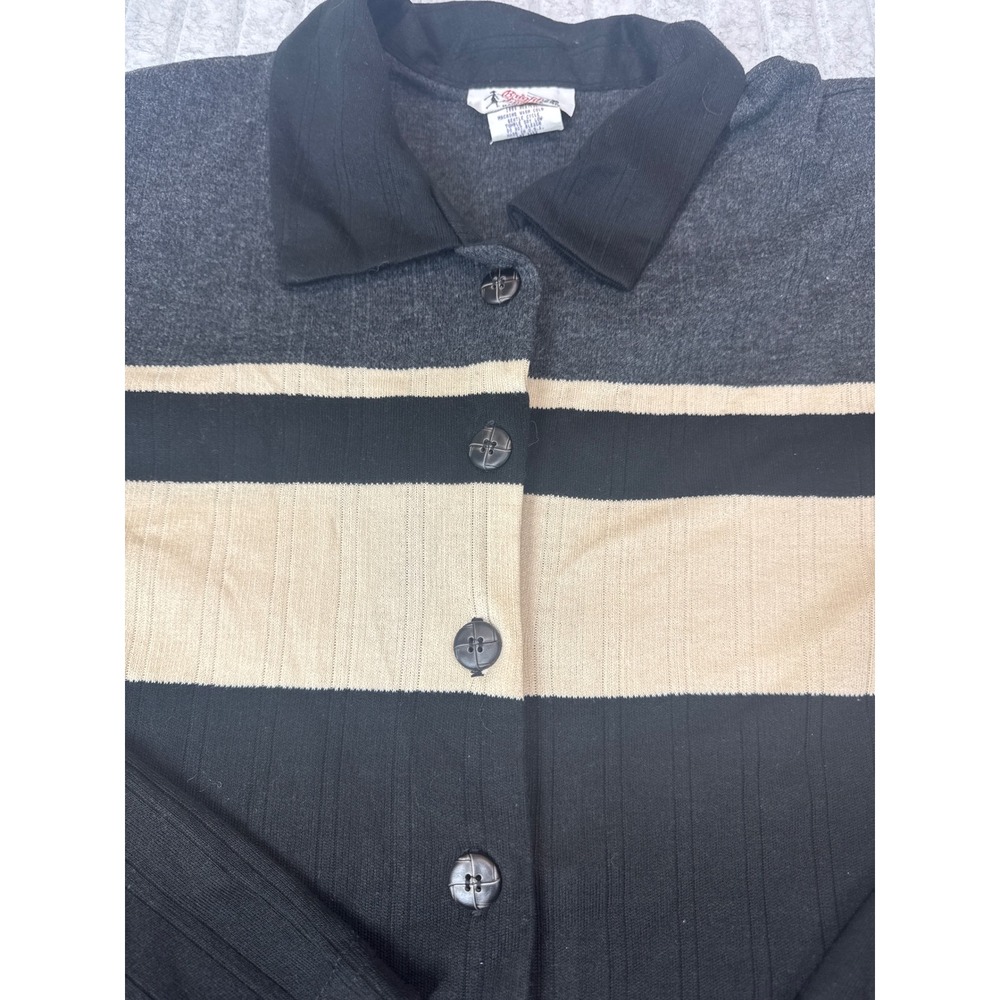 Bright Lights WoMens Striped Button Up‎ Cardigan Sweater Black Tan Size 16